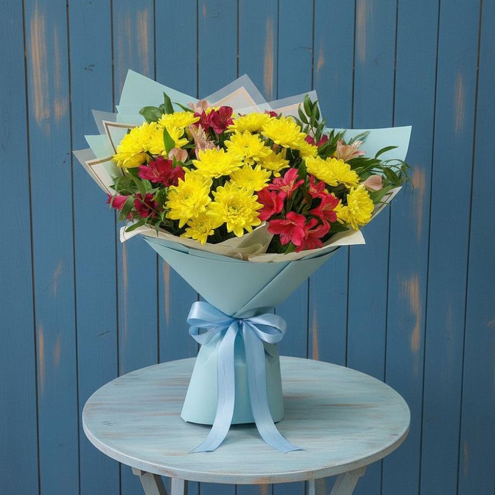 Букет цветов из: Альстромерии и Хризантемы в Бородыновке