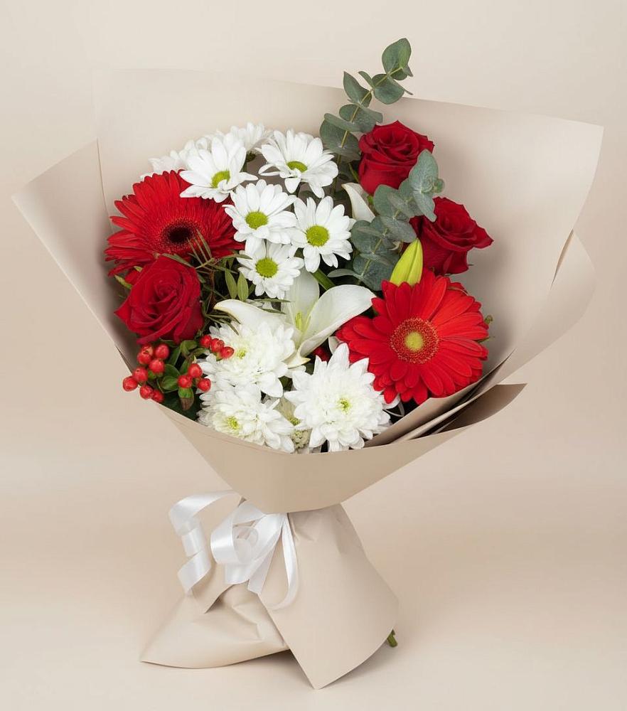 Букет цветов из: Розы, Хризантемы, Герберы и Лилии в Бородыновке