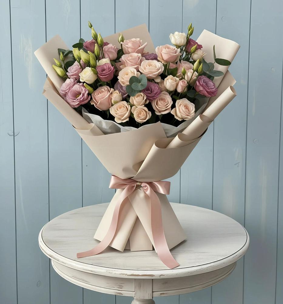 Букет цветов из: Розы и Лизиантусы в Бородыновке