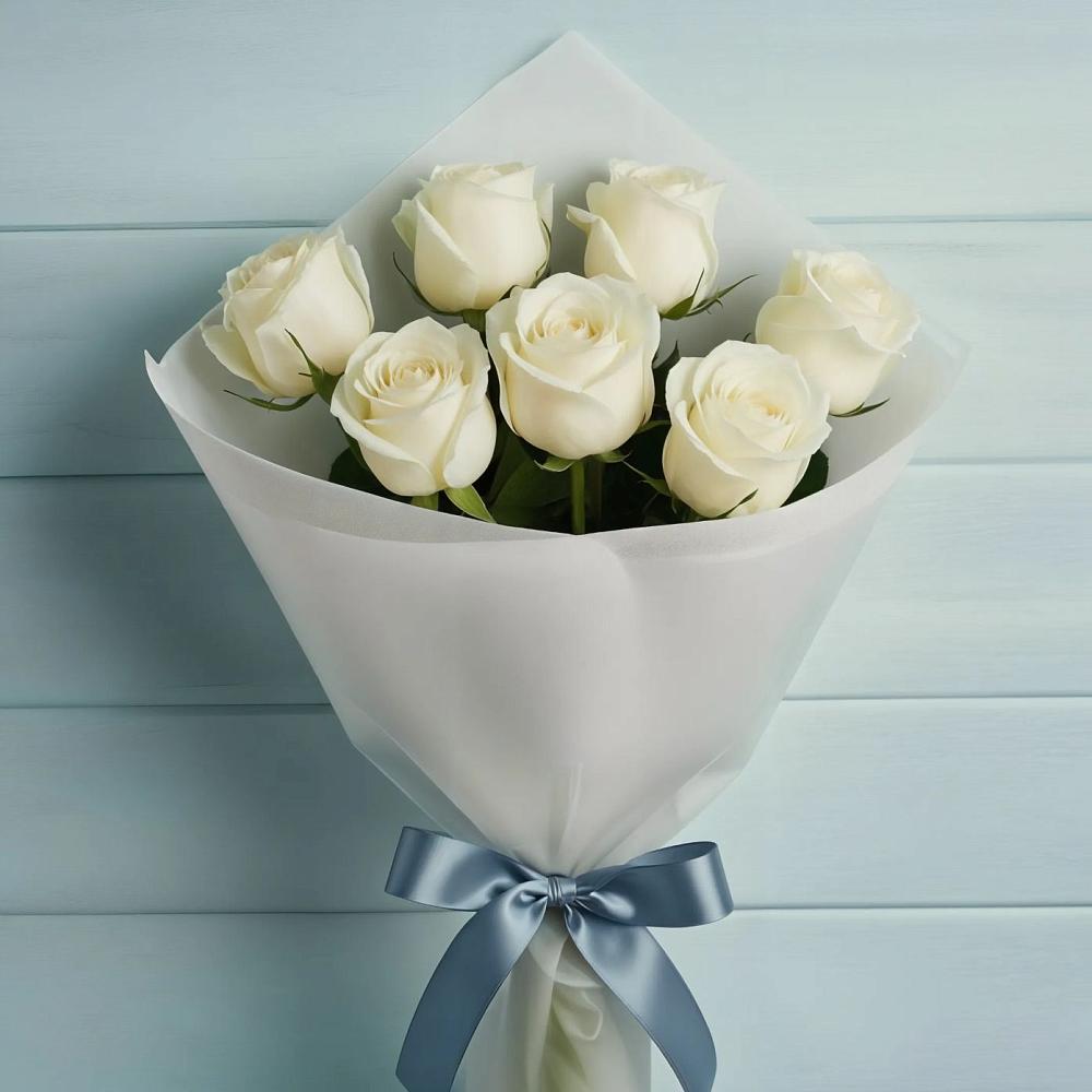 Букет 7 Белых роз Эдлесс Лав в Бородыновке
